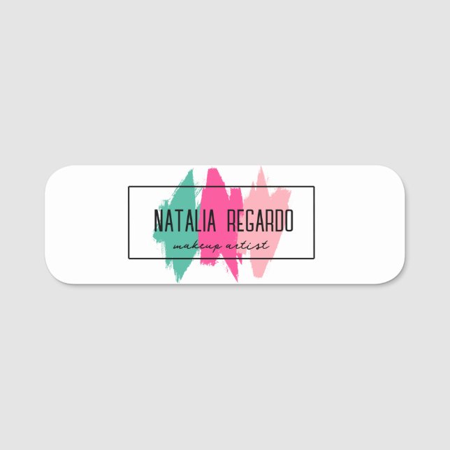 Modern Colourful Brush Strokes Name Tag (Front)
