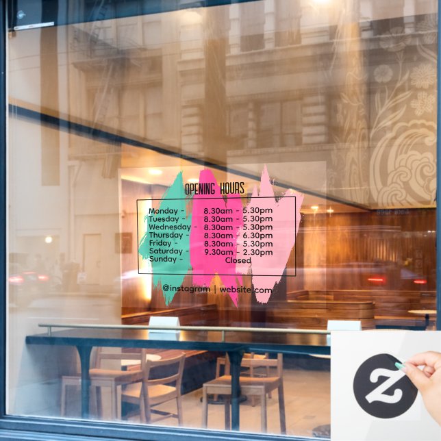 Modern Colourful Brush Strokes Opening Hour  (Cafe Window)