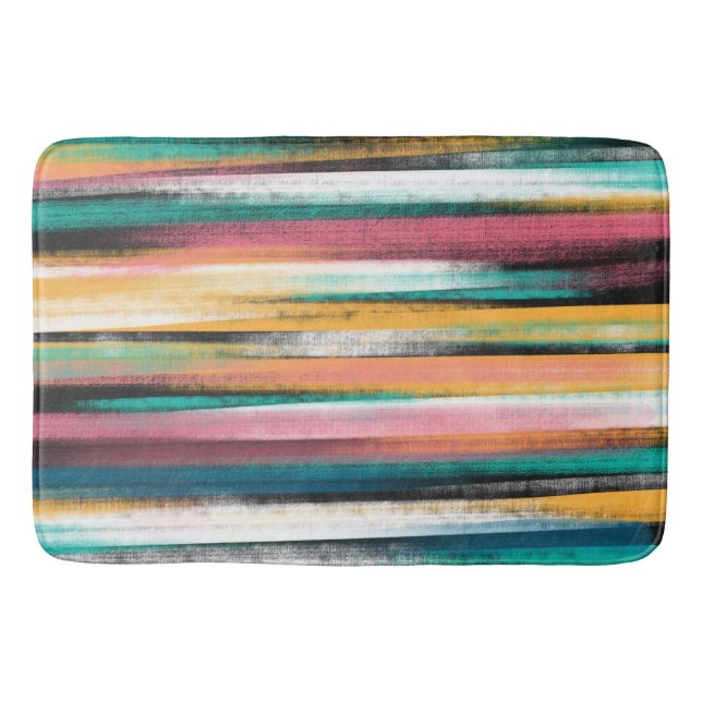 Modern Colourful Brush Strokes Stripes Oil Paint Bath Mat (Front)