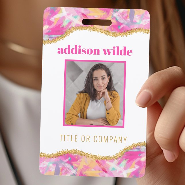 Modern Colourful Brushstrokes Gold Chic Business I ID Badge (Creator Uploaded)
