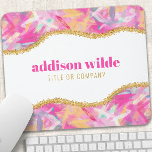Modern Colourful Brushstrokes Gold Chic Business Mouse Pad