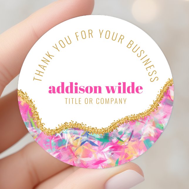 Modern Colourful Brushstrokes Gold Glitter Chic Classic Round Sticker (Creator Uploaded)