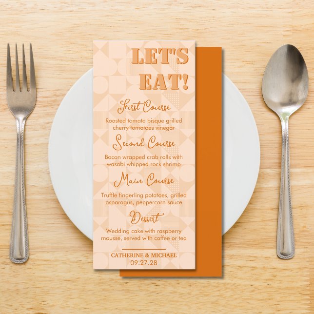 Modern Colourful Burnt Orange Geometric Wedding Menu (Creator Uploaded)