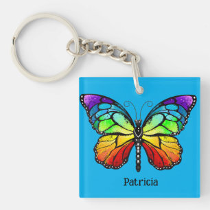 Modern Colourful Butterfly on Blue Background  Key Ring