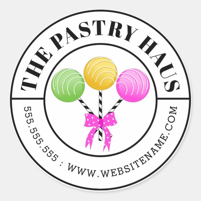 Modern Colourful Cake Pops Curved Text Classic Round Sticker (Front)