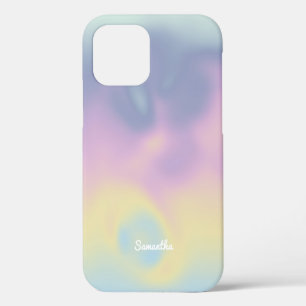 Modern Colourful Candy Holographic Gradient Name iPhone 12 Case