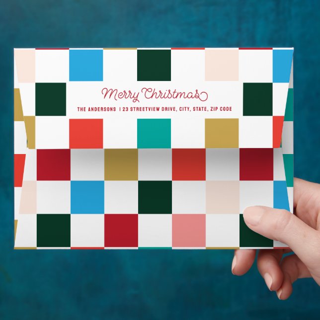 Modern Colourful Chequerboard Christmas Envelope (Hand)