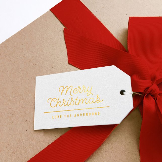 Modern Colourful Chequerboard Gift Tags (Gold foil Merry Christmas gift tag with custom name )