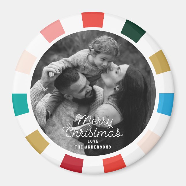 Modern Colourful Chequerboard Photo Holiday Magnet (Front)