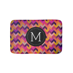 Modern Colourful Chevron Black Monogram Bath Mat