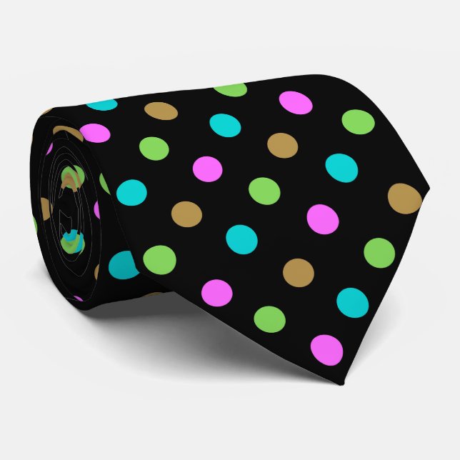 Modern Colourful Chic Polka Dots Classic Black Tie (Rolled)