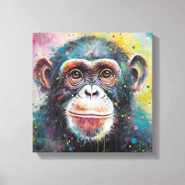 Modern Colourful Chimp Art Canvas Print (Front)