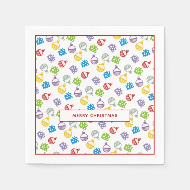 Modern colourful Christmas balls and gifts Napkin (Front)