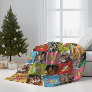 Modern Colourful Christmas Family Photo Keepsake  Fleece Blanket