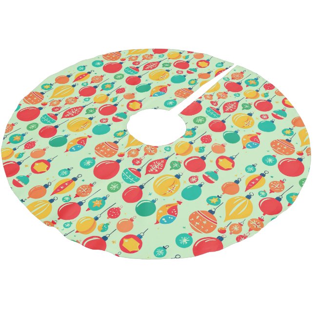 Modern colourful Christmas Ornament Pattern Brushed Polyester Tree Skirt (Angled)