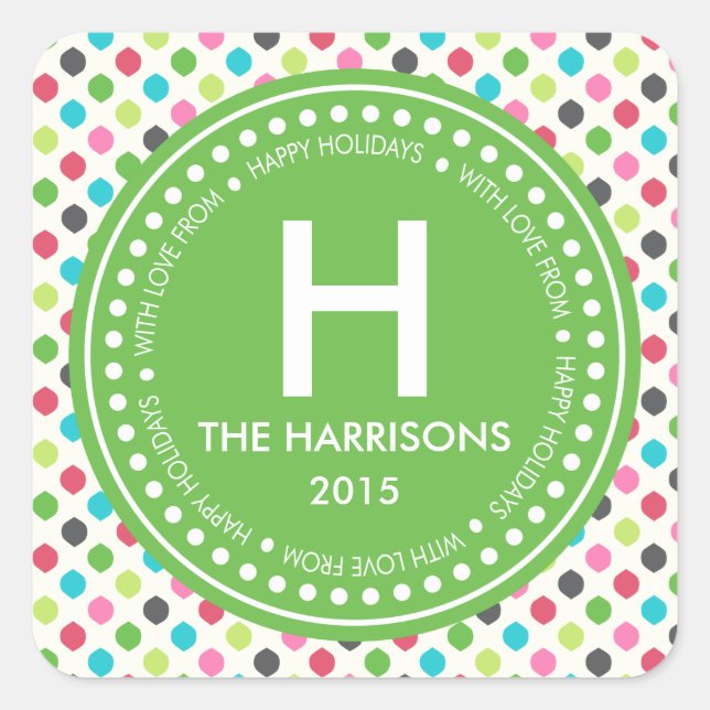 Modern Colourful Christmas Personalised Holidays Square Sticker (Front)