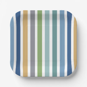 Modern Colourful Coastal Beach House Stripes Party Paper Plate