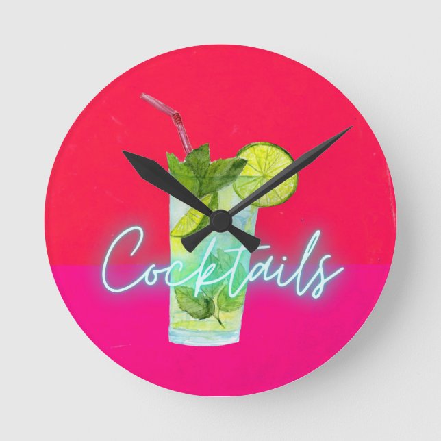 Modern Colourful  Cocktails Bar Art    Round Clock (Front)