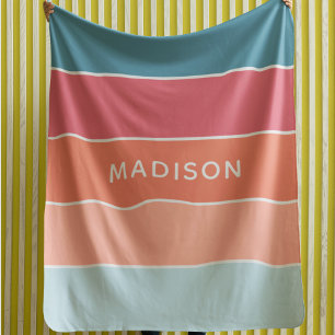 Modern Colourful Colorblock Personalised Name Chic Fleece Blanket