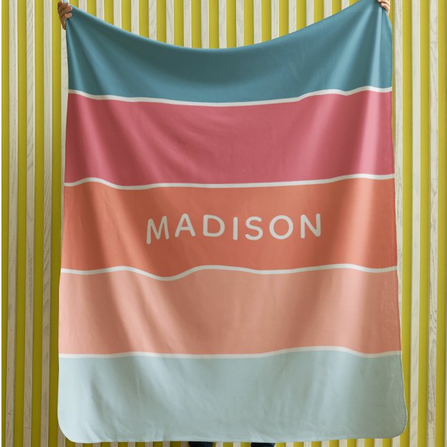 Modern Colourful Colorblock Personalised Name Chic Sherpa Blanket (Creator Uploaded)