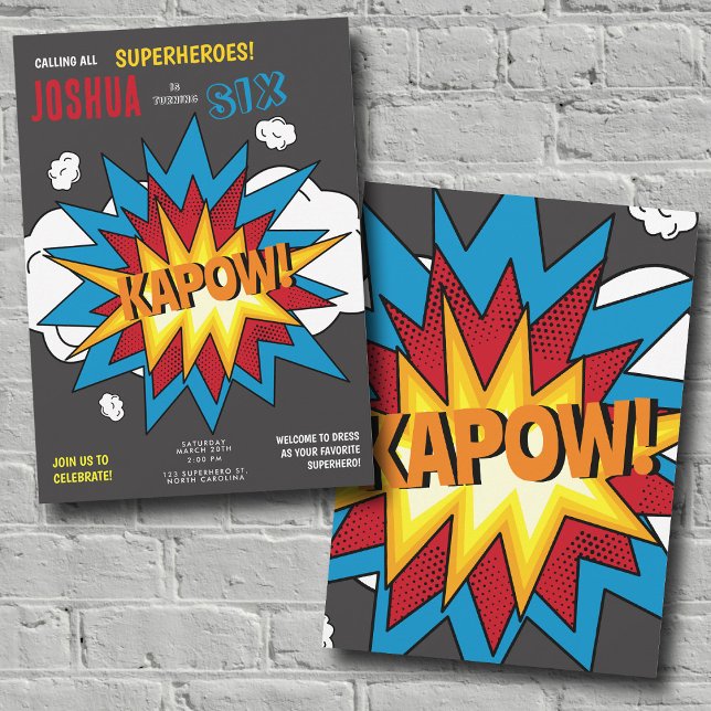 Modern Colourful Comic Book KAPOW Pop Art Birthday Invitation (Modern Colorful Comic Book KAPOW Pop Art Birthday Invitation)