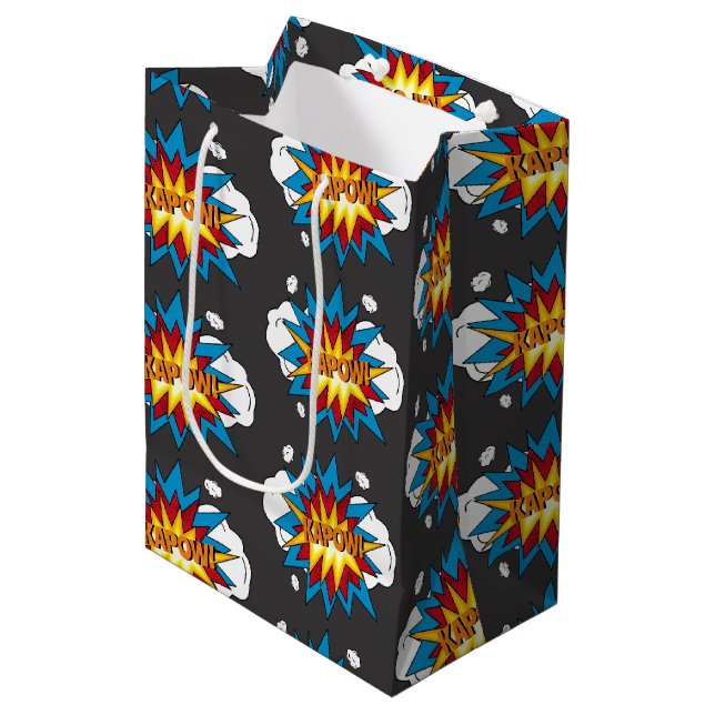 Modern Colourful Comic Book KAPOW Pop Art Medium Gift Bag (Front Angled)