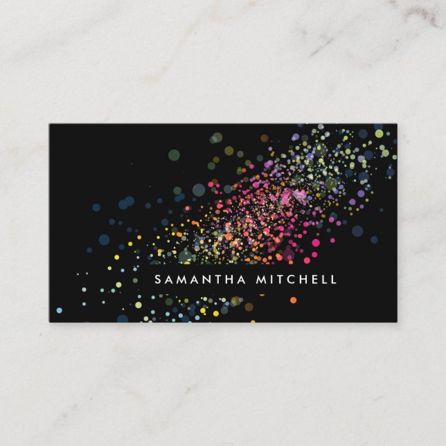 Modern Colourful Confetti Bokeh Black Business Card (Front)