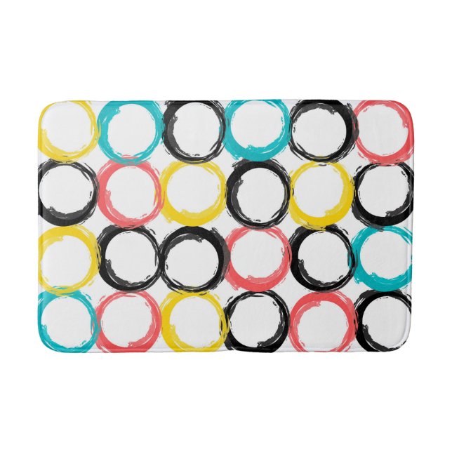 Modern, colourful, cool, unique, trendy circles bath mat (Front)