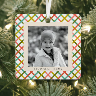 Modern Colourful Crisscross Photo Christmas Holida Metal Tree Decoration