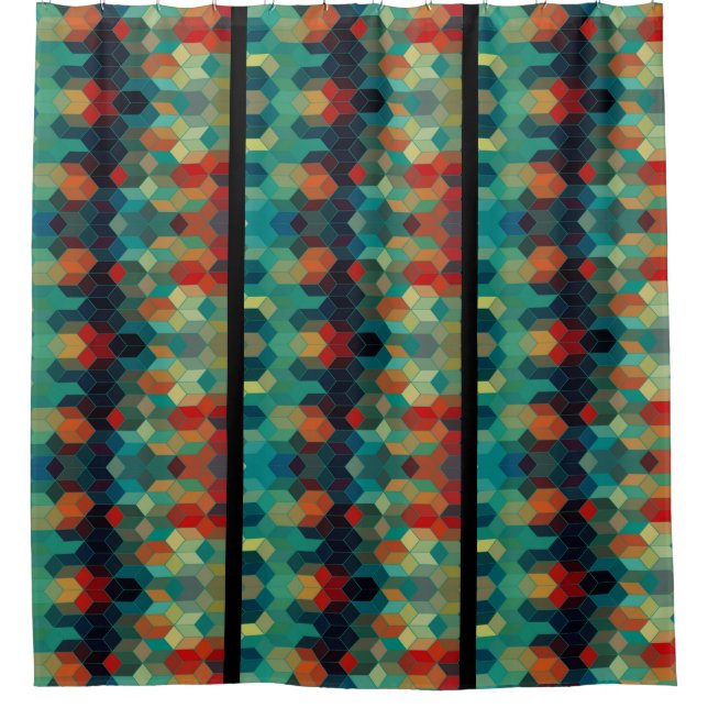Modern Colourful Cubes & Stripes Geometric Pattern Shower Curtain (Front)