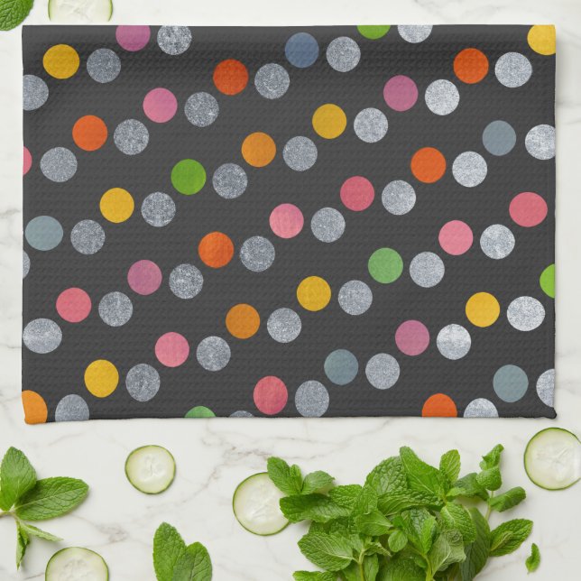  Modern Colourful & Cute Charcoal Silver Polka Dot Tea Towel (Folded)