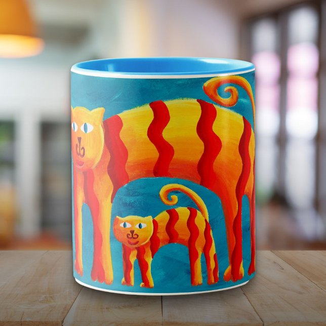 Modern Colourful Cute Curved Cat Kitten Mug (Modern Colorful Cute Curved Cat Kitten Mug)
