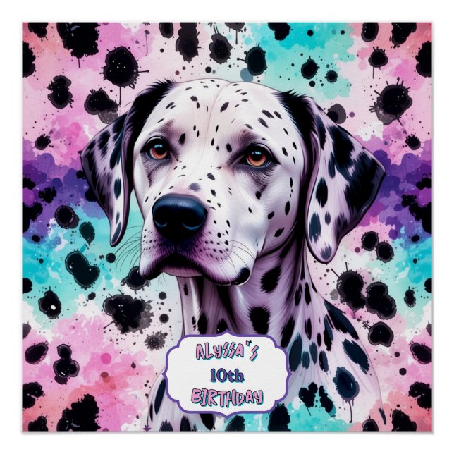 Modern Colourful Dalmatian Birthday Party Poster (Front)