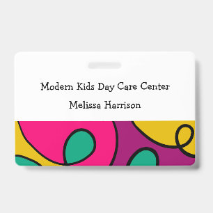 Modern Colourful Day Care Centre Name ID Badge