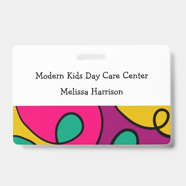 Modern Colourful Day Care Centre Name ID Badge (Front)