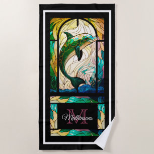 Modern Colourful Dolphins Ocean Stained Glass Look Beach Towel