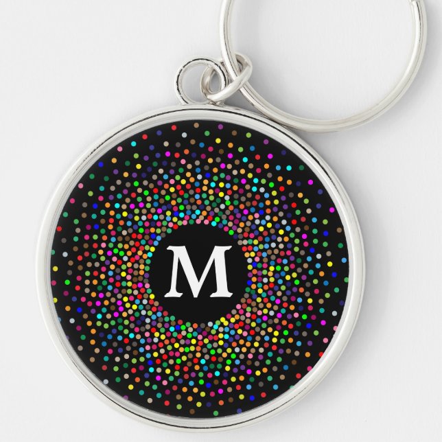 Modern Colourful Dot Pattern with MONOGRAM Key Ring (Front)