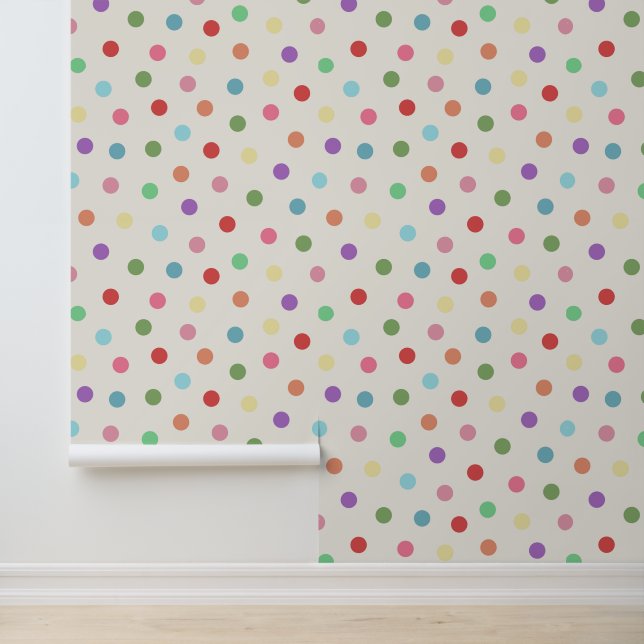 Modern Colourful Dots Pattern Cream Wallpaper (Application)