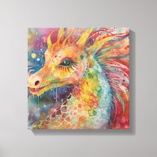 Modern Colourful Dragon Art Canvas Print (Front)