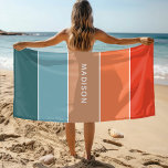 Modern Colourful Earth Colorblock Personalised Nam Beach Towel<br><div class="desc">This colourful and modern design features a colour-block pattern in blue,  brown and orange with your personalised name #swimming #beach #towels #vacation</div>