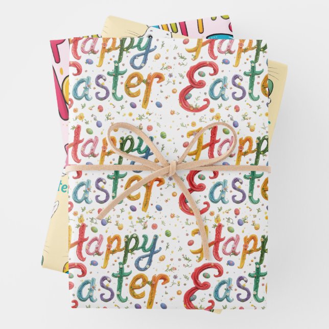 Modern Colourful Egg Pattern Easter Wrapping Paper (In situ)