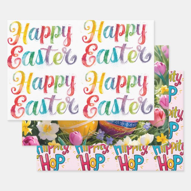 Modern Colourful Egg Pattern Easter Wrapping Paper (Set)