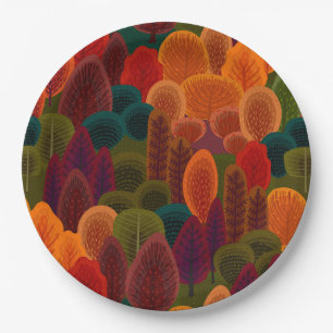 Modern Colourful Fall Trees Paper Plate