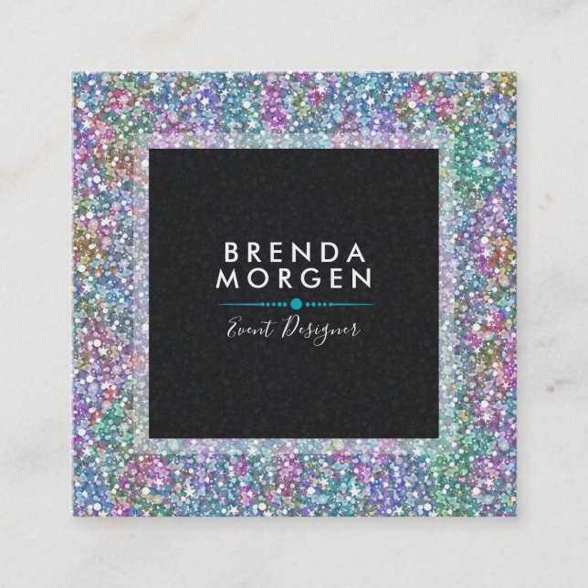 Modern Colourful Faux Glitter Background Square Business Card (Front)