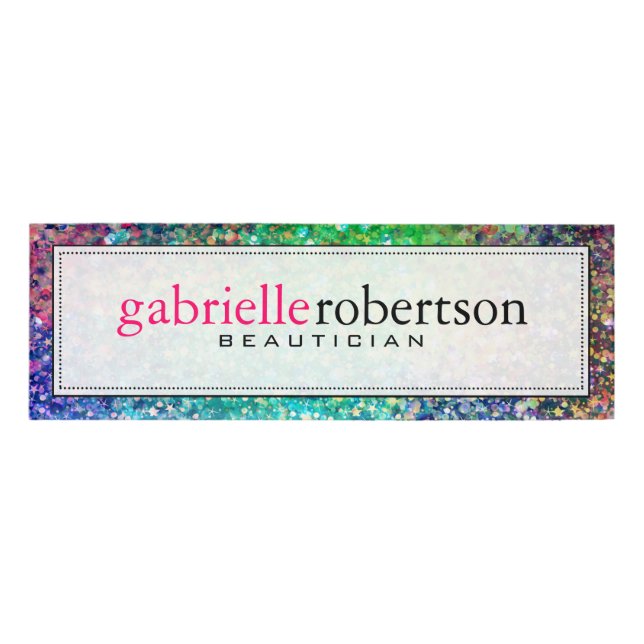 Modern Colourful Faux Glitter Name Tag (Front)