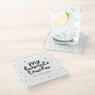 Modern colourful favourite teacher star gift glass coaster