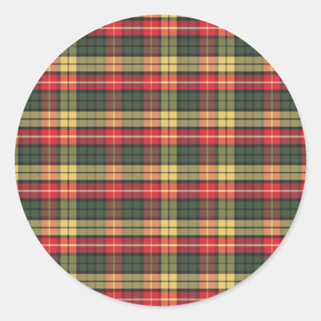 Modern Colourful Festive Plaid Pattern Classic Round Sticker (Front)