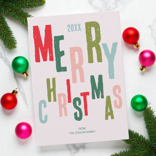 Modern Colourful Festive Typography Merry Christma Holiday Card