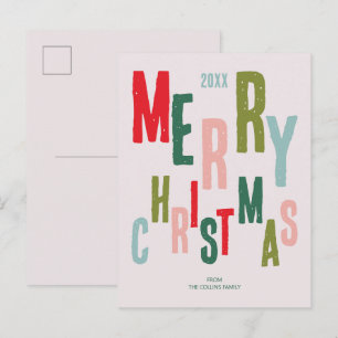 Modern Colourful Festive Typography Merry Christma Holiday Postcard