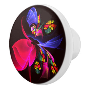 Modern Colourful Floral Abstract Art Pattern #06 Ceramic Knob